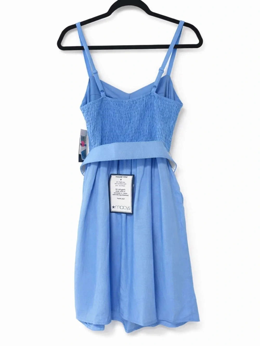 City Studio Sky Blue Fit & Flare Mini Dress Belted Pockets Summer Brunch Vacatio